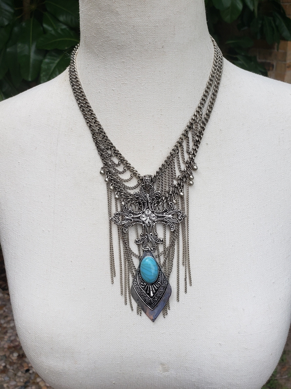 Tribal Cross Statement Necklace